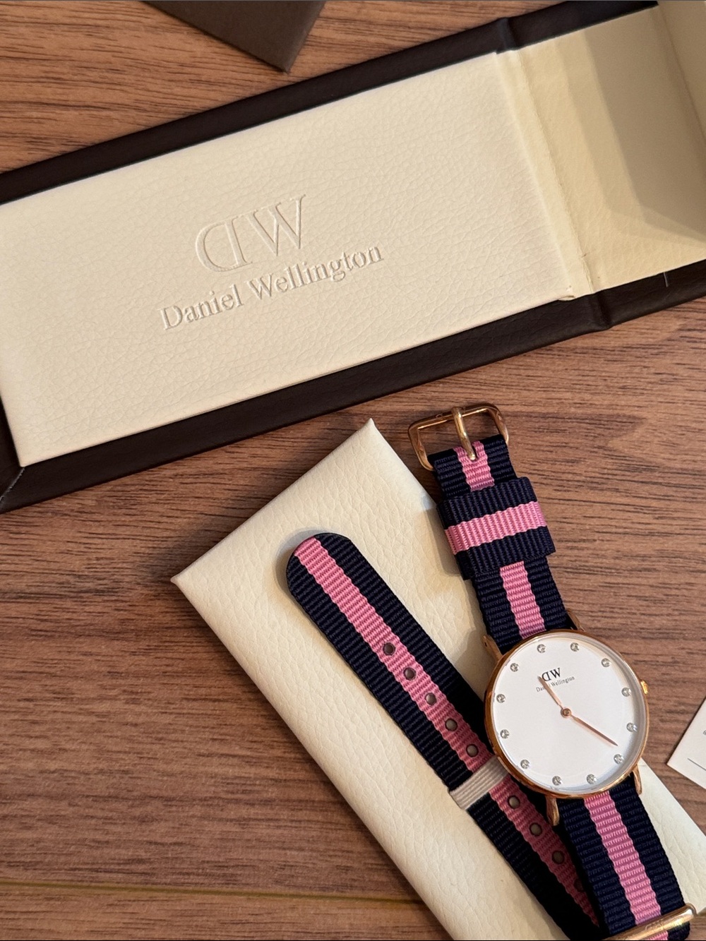 Daniel Wellington Navy and Pink NATO Strap Watch with Rose Gold Case - Picture 2 of 3